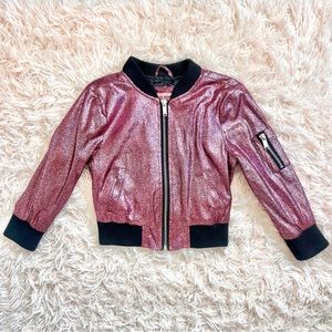 Hot pink metallic snake print bomber jacket